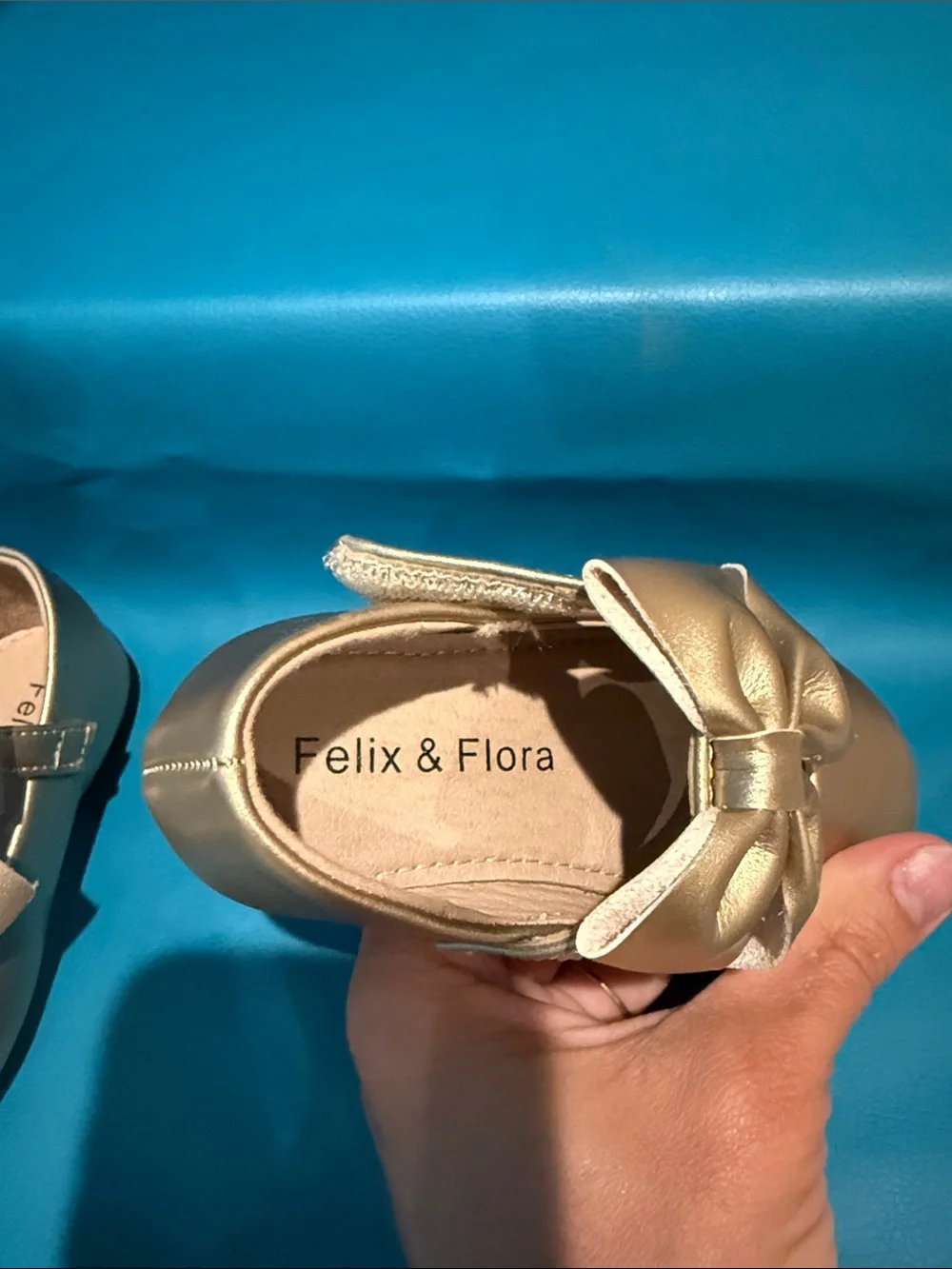 Baby Bow Mary Jane Dress Shoes in Metallic Gold